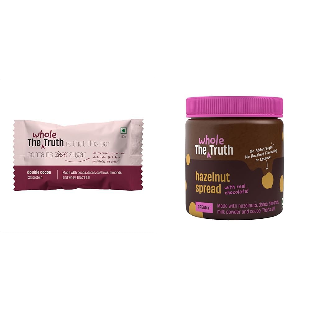 The Whole Truth - Protein Bars | Double Cocoa | Pack of 6 & The Whole Truth - Hazelnut Spread - Creamy - 200g