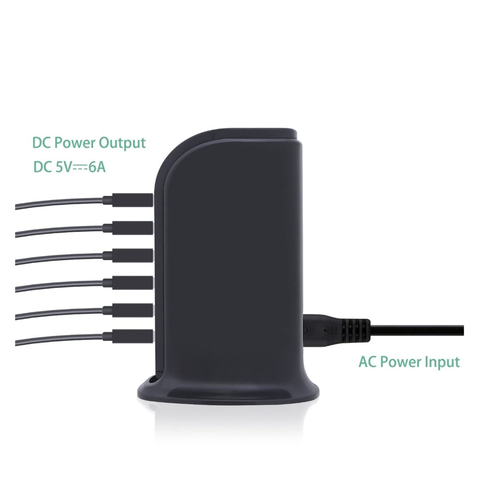 Stacja ładowania, 30W 6A wieloportowa ładowarka do telefonu komórkowego 5V uniwersalna stacja ładująca zasilacz stacjonarny ładowarka USB ładowarka szybkiego ładowania(Nero)