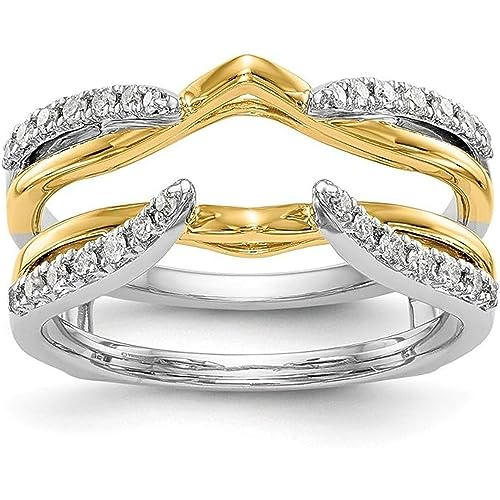 Created Round Cut White Diamond 925 Sterling Silver 14K Two-Tone Gold Finish Warp Guard Wedding/Engagement Enhancer Ring For Women