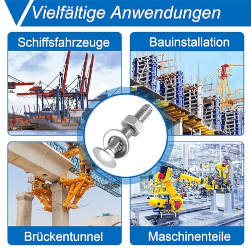 ORTAVA 20 Stück M6 x 80 Schlossschrauben M6 Edelstahl, Schlossschrauben, Torbandschrauben, Schloßschrauben Edelstahl, mit Muttern und Unterlegscheiben
