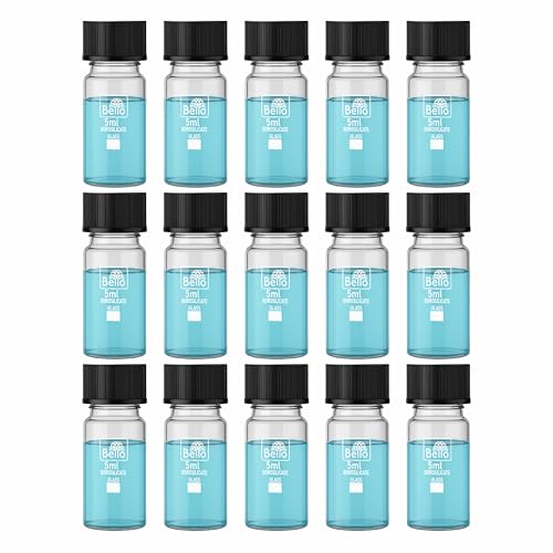 Image of Bello 15pcs-5ml Clear Glass Vials Culture tube with Screw Caps Glass Sample Vial with PE Stopper, Leak-Proof Glass Bottles Containers for Cosmetics Perfume Making Lab Laboratory