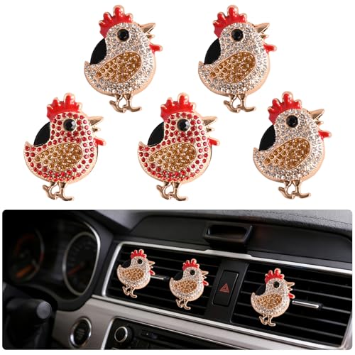Image of 5 PCS Chicken Car Decor,shiny Rooster Air Freshener Vent ClipsCar Accessories Decoration for ,Reusable Essential Oil Diffuser,Universal for Most Cars (Chicken)