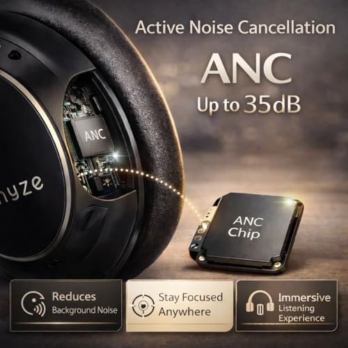 Image of ONYZE VORIC ON903 Over-Ear Wireless Headphones with ANC, Bluetooth 5.4, Dual Pairing, 40mm Drivers, Up to 60H Playtime, Foldable Premium Design (Obsidian Black)