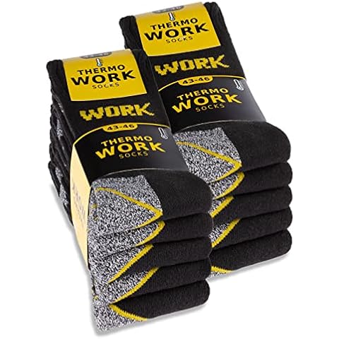 sockenkauf24 10 Pairs Men's Work Socks THERMAL Reinforced Cotton Breathable Black Grey (9-11) Cover