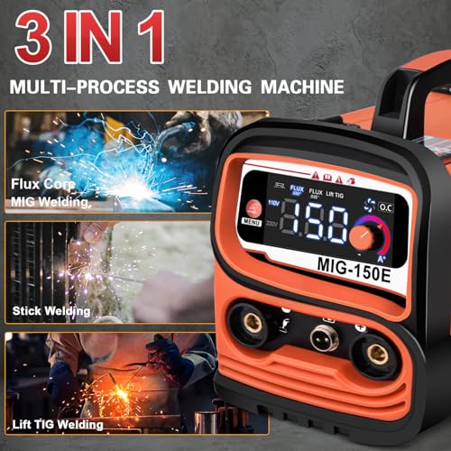 GNI Flux Core MIG Welder/Stick Welder/Lift TIG 3 IN 1 Welding Machine, Synergy 150A MIG Welder 110V, IGBT Inverter Welder Machine with Large LED Display, MINI Portable Gasless MIG Welder - Image 2