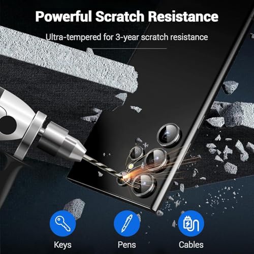 Image of Camera Lens Protector Ring Compatible with Samsung Galaxy S25 Ultra - 9H Tempered Glass, HD Clear, Anti-Scratch, Anti-Drop Metal Camera Guard, Diamond Design Lens Cover Titanium Black