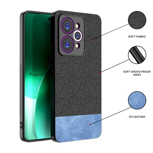 Image of Kapa Soft Fabric & Leather Hybrid Protective Back Cover for Realme 15 Pro 5G | Shockproof Slim Hard Anti Slip Back Case (Black,Blue)