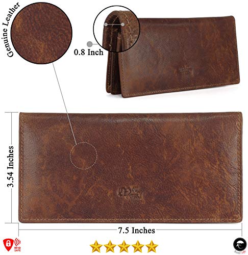 Image of RFID Blocking Mens Genuine leather Bifold Long Wallet, BARK TAN, free, Vintage