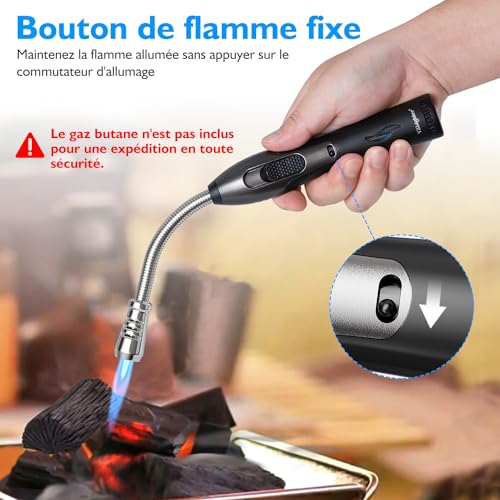 Briquet tempête long pour allumer bougies et cheminée sans brûlure
