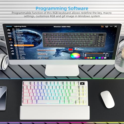 Image of Womier 75% Wireless Mechanical Keyboard with Color Multimedia Screen | PC Gaming Keyboard, 3-Modes Hot Swappable Shine Through Manga Keyboard w /Wrist Rest, Gasket RGB Custom for Mac /Win (SK80 PRO)