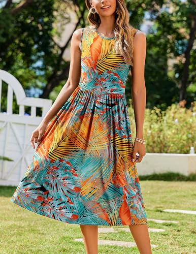Image of Zeagoo Women's Summer Tank Midi Dress with Pockets Floral Sleeveless A-Line Casual Loose T-Shirt Dresses Beach Sundress 2026