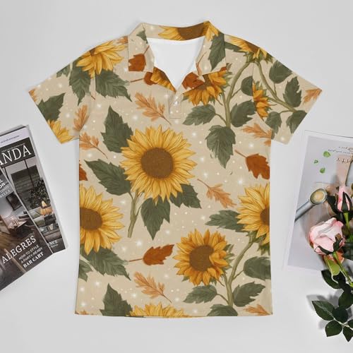 Boys' Classic Polo Shirts Short Sleeve Moisture-Wicking Golf & Tennis Shirts for Youth Teens Yellow Molded Flowers3