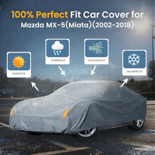 Waterproof Heavy Duty Car Cover Custom Fit Mazda MX-5(Miata)(1990-2025), Outdoor Covers with Cotton Liner and Breathable Ventilation Mesh, Full Exterior Cover Sun Rain UV Protection with Zipper Door by Dozentro - Used condition - Image 3