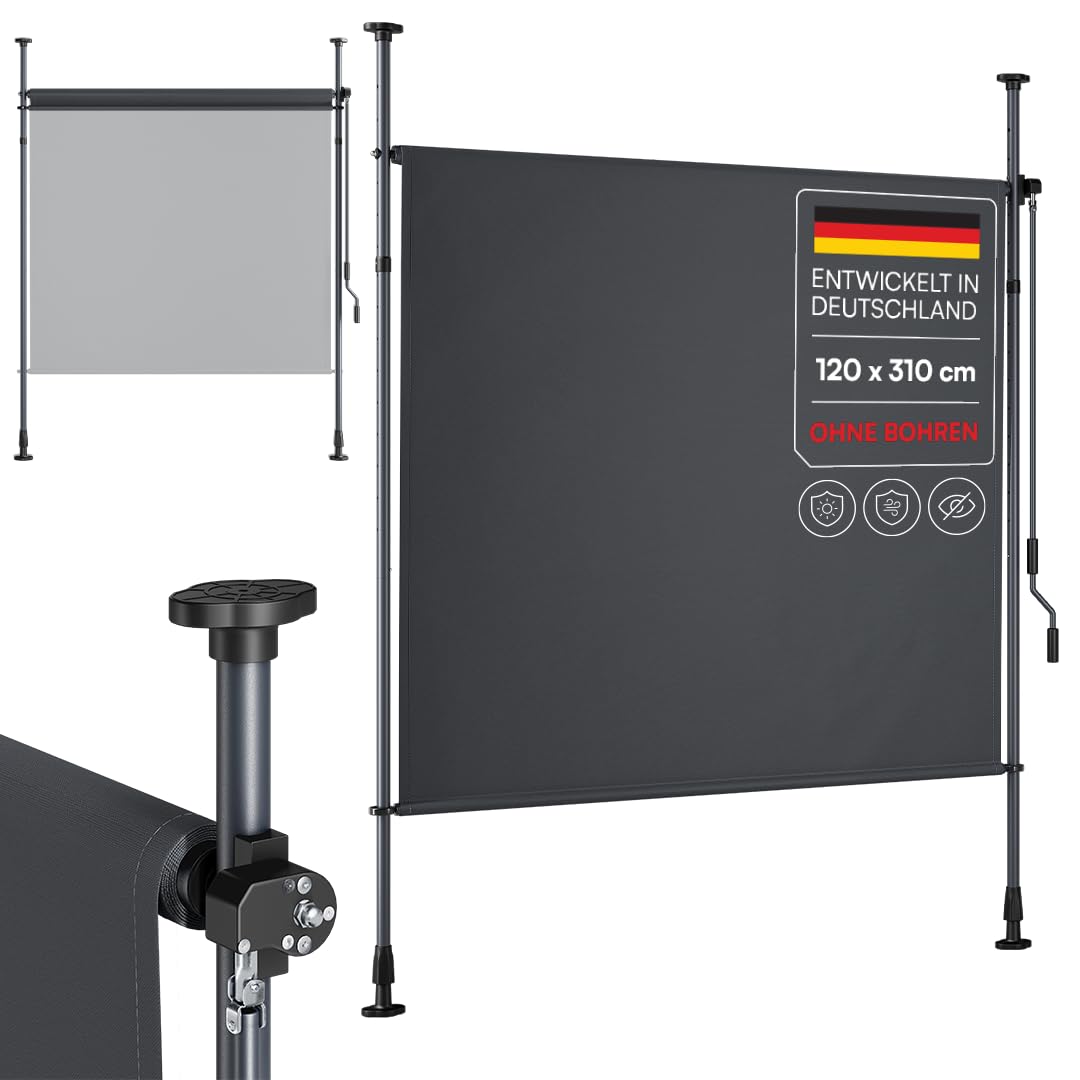 STEELSØN Serelia Senkrechtmarkise 120x310 cm – Vertikalmarkise außen Antharzit – Sichtschutz Balkon wetterfest – Klemmmarkise als Sonnenschutz & Windschutz – Balkonmarkise ohne Bohren – Outdoor-Rollo