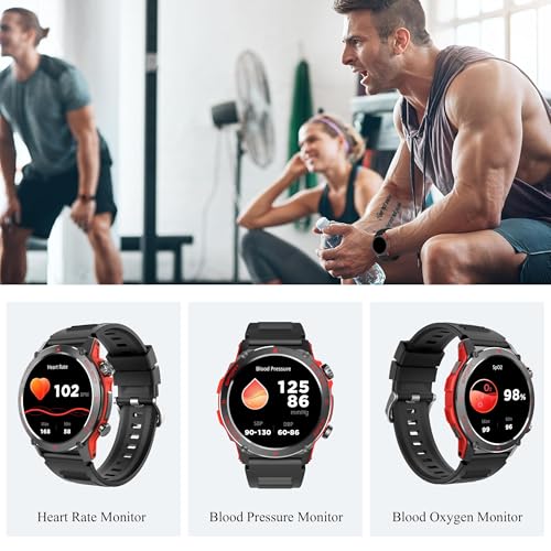 Image of Popglory Smart Watch, 1.43''AMOLED 45mm Military Smartwatch Men Women Answer /Make Call, Digital Fitness Watch, 110+ Sports, Blood Pressure, Heart Rate, Stress Monitor Sports Watch for Android or iOS