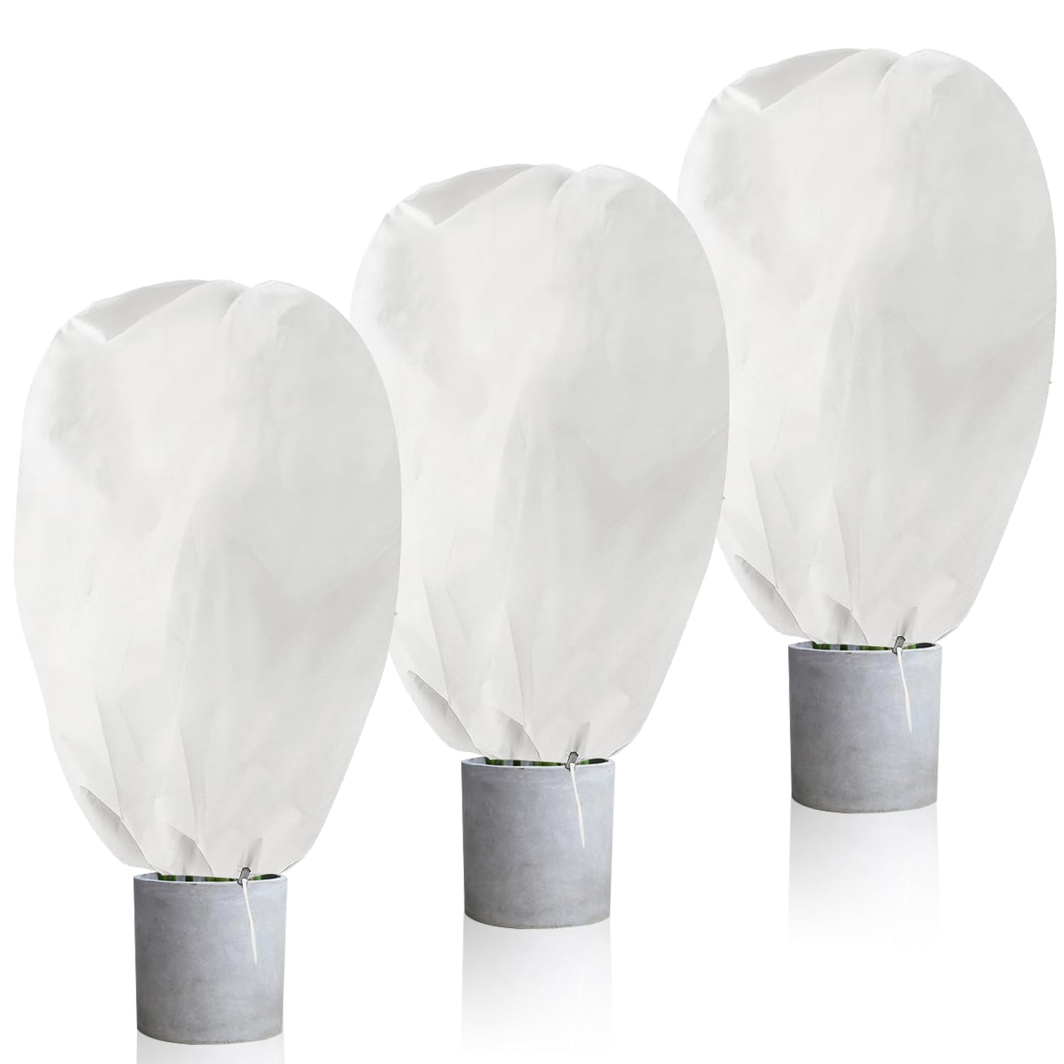 WenYa 80x100cm Plant Frost Protection Covers, 3 Pack Non-Woven Fabric Plant Freeze Protection Bags for Plants with Zipper Drawstring, Reusable and Tear Resistance for Potted Plant Protection