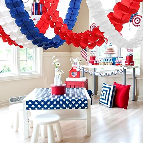 Image of Fourth-4th of July Memorial-Day Party-Decorations - 157FT Red White Blue Patriotic Streamers Garland,Graduation Four-Leaf Clover Hanging Banner,Independence American Birthday Decor Hugtmr
