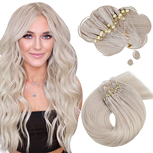 Moresoo Micro Link Extension Human Hair 14 Pouces Vrai Humain Remy Hair Extension Loops Couleur #60A Blond Easy Loop Rajout Cheveux Naturel a Froid 1g/Strand 50g Cover