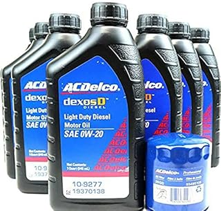AC Delco DexosD 0w-20 Light Duty Diesel Engine Oil 19370138, 10-9277 and AC Delco PF66, 55495105, 19391402 Oil Filter Oil Change Kit For 3.0l Duramax Diesel LM2…