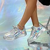Women's Platform Glitter Fashion Sneakers Dressy Sparkly Tennis Shoes Lace up Bling Wedding Bridal Shoes Shiny Sequin Shoes (b-Clear, 7.5)