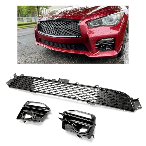 HECASA Lower Grille+Fog Light Cover Compatible with 2014-2017 Infiniti Q50 Sport Front Grill Fog Lamp Trim Painted Black Replacement for IN1036104 IN1038106 IN1039106 by HECASA - Used condition - US$36.34