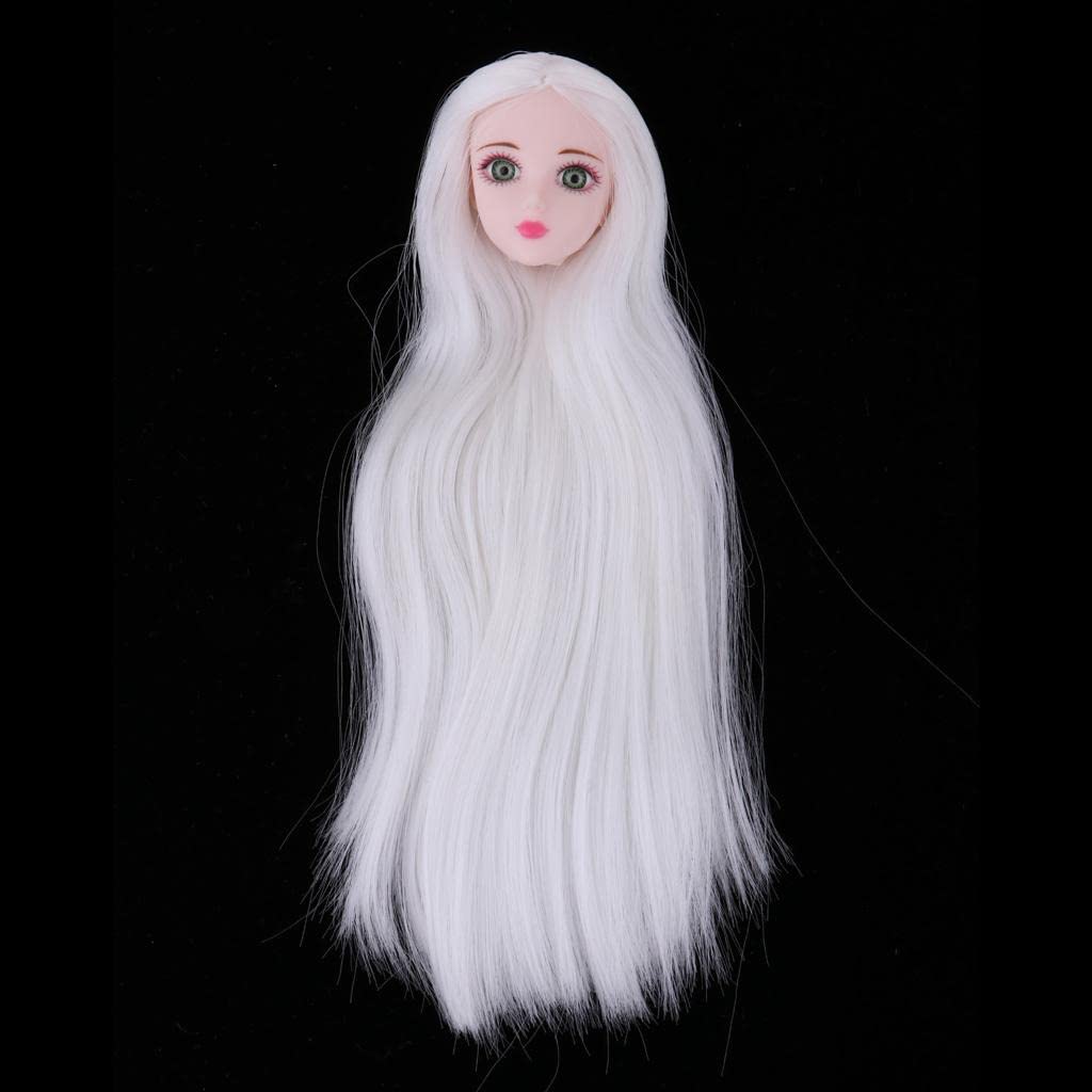 1/6 Female Ball Joint Doll Head Carving Sculpt with White Straight Hair Wig for BJD for MSD Doll-picture-11