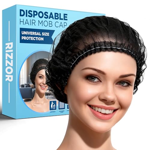 100 Hair Net Disposable 21'' - Hair Nets for Catering, Kitchen & Food Handling, Hygienic Non-Woven Hairs Cover, Lightweight Mist-Free Protective Mob Caps - Black Head Cover Cap