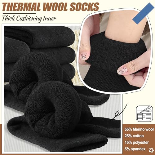 Image of EBMORE 5 Pairs Women Merino Wool Boot Socks Warm Thermal Winter Thick Hiking Cozy Cabin Crew Comfy Socks for Ladies