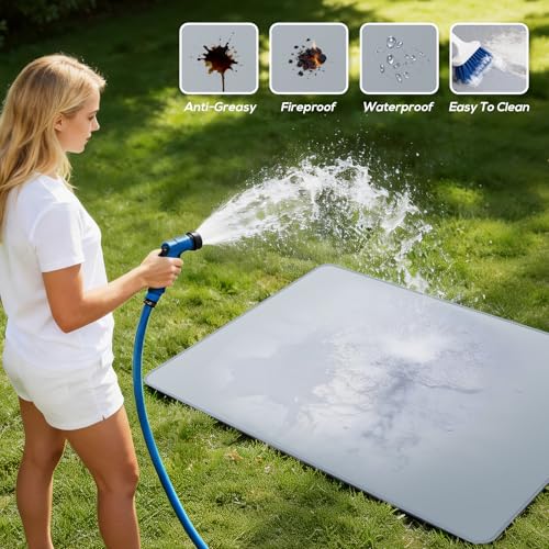 PAWBOSE 132 x 193 cm Grillunterlage für Außengrills, doppelseitige feuerfeste Grillunterlage, wasserdichte, ölbeständige Feuerstellenunterlage und Schutzunterlage für Innenkamine