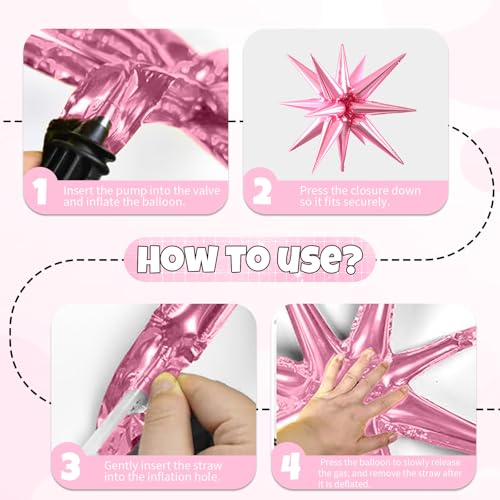 Image of 6pcs 22 inch Pink Silver Star Balloons and 4D Large Foil Balloons, Pink and Silver Star Balloon 4D Foil Balloon For Birthday Baby Shower Party Wedding Anniversary Bridal Shower Valentine's Day Decor