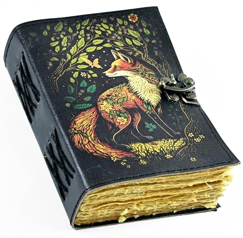 Fox Leather Journal Blank Spell Book of Shadows Witchcraft Supplies Wiccan Notebook Handmade Daily Notepads Grimoire Journal Vintage Journal Sketchbook Witchy Gifts Women Best Gift for Artist Writers Author Poet Vintage Gifts For Men & Women