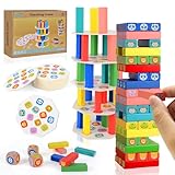 Pädagogisches Kinderspiel ab 3 Jahre, Wackelturm 4 in 1, Stapelturm Holz Spielzeug Montessori Spiele Brettspiel, Geschicklichkeitsspiele für Kinder Familienspiel Reisespiel Geschenk Junge Mädchen