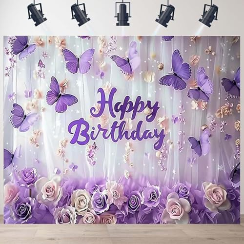 Vinilo fondo cumpleaños mariposas rosas 7x5 pies miniatura 4