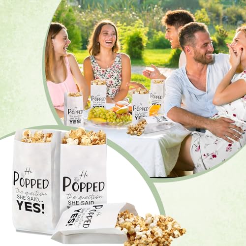 Image of Sunnychicc 200 pcs He Popped the Question Popcorn Bags Engagement Party Favors Wedding Bridal Shower Engaged Goody Snack Treat Bag Grease Resistant