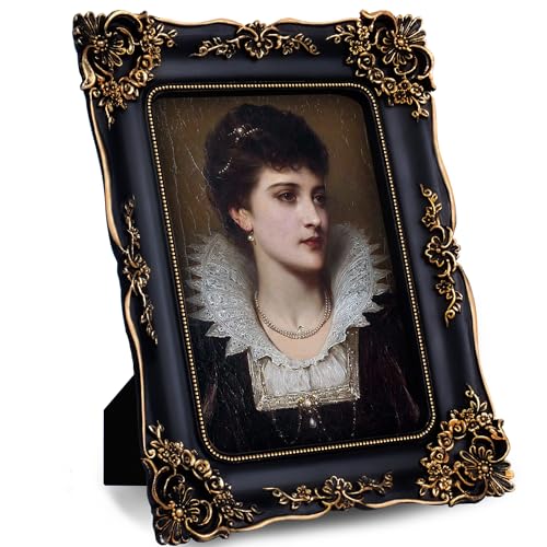 Image of Gothic Picture Frame 5x7 Black Ornate Picture Frames Vintage | Tabletop or Wall Display, Real Glass