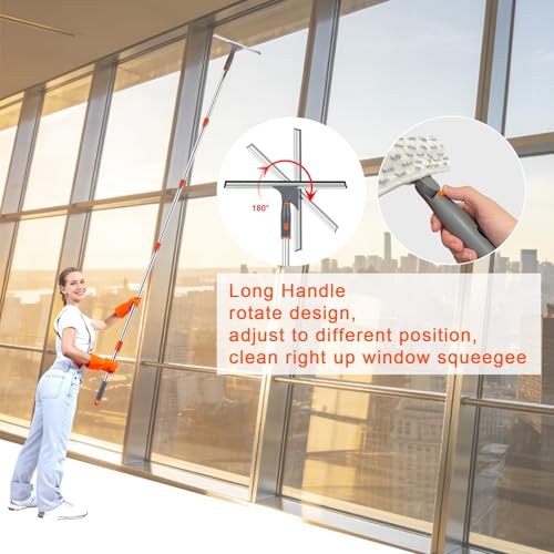 Image of BITOPE Window Cleaner Tool Squeegee for Window Cleaning with 86 inch Extendable Pole Microfiber & Chenille Pad Squeegy for Exterior High Window Shower Door Glass Car RVs