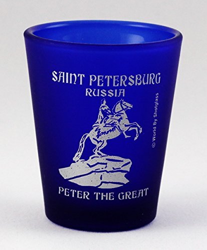 World By Shotglass Saint Petersburg (St.Petersburg) Russia Peter The Great Cobalt Blue Frosted Shot Glass