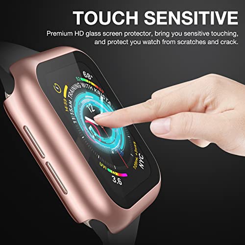 Image of Case Compatible with Apple Watch 44MM Series 6 /5 /4 /SE with Built-in Tempered Glass Screen Protector, All-Around Ultra-Thin Bumper Full Cover Hard PC Protective Case for iWatch, Rosegold