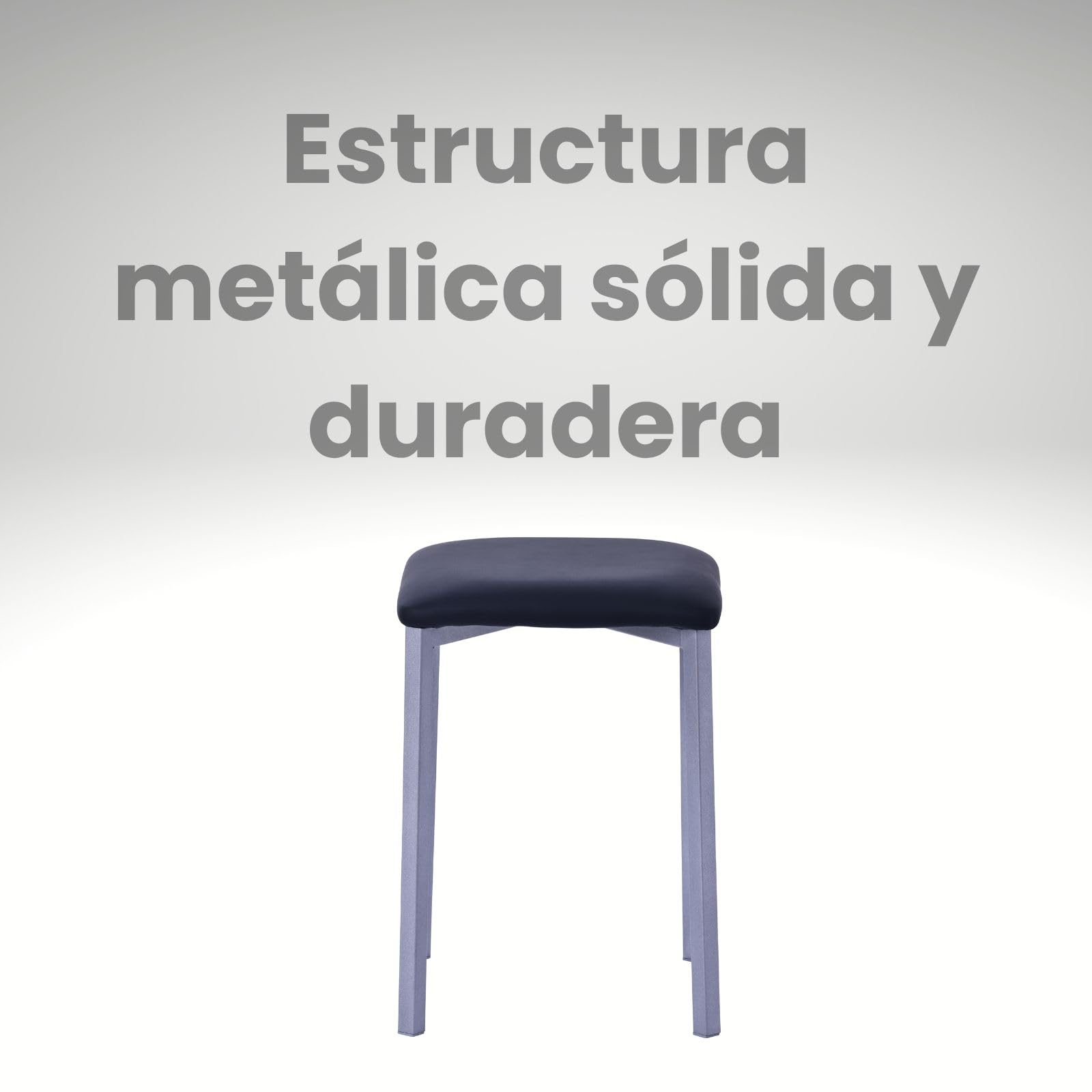 Lote de 2 Banquetas Cocina - Taburete Bajo con Estructura Metálica Gris Epoxi y Asiento de Madera de DM con Espuma, Acabado en Poliéster - Colores Blanco y Negro, 32x32x45 cm (Negro)