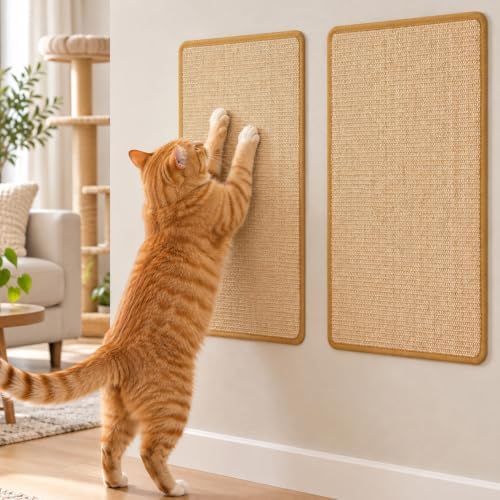 Kratzmatte Katze, 2 Stück 50x 30cm Sisal Teppich Katzen Kratzteppich Katzenkratzmatte Kratzbrett Wand,Katzenkratzbretter Kratzmatte für Schützt Teppiche und Sofas