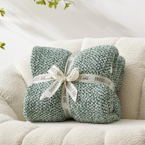 Image of Snuggle Sac Green Blanket Twin Size Bedding Blankets, Super Soft Warm Cozy Knit Blankets for Sofa, Bed, Living Room, Heather Green, 60x80 inches,