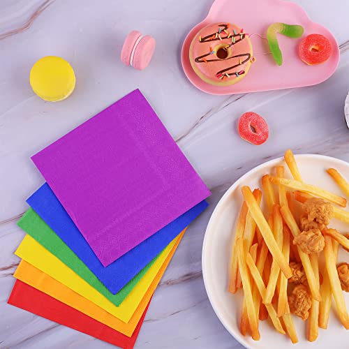 Durony 360 Pieces Colorful Rainbow Cocktail Napkin Neon Beverage Napkins Disposable Beverage Luncheon Paper Napkins 2 Ply For Birthday Fiesta Jungle Baby Shower Party Favors #TOP3