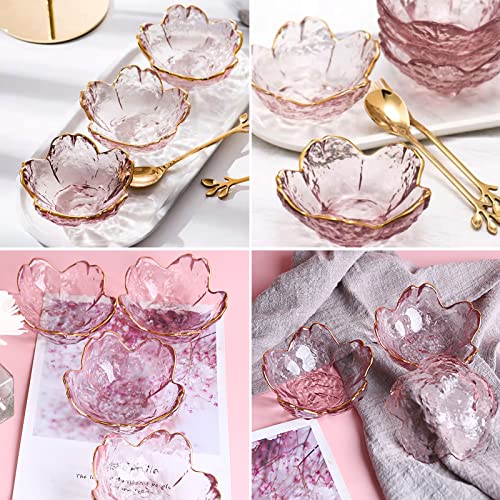 Szhtswu Pink Cherry Blossom Glass Soy Sauce Dish Petals Shape Mini Cute Crystal Dessert Bowl, Appetizer Plates, Tea Bag Holder, Small Dip Bowls For Snack Sauce, Jam, Sushi, Side Dish (Gold Side) #TOP5