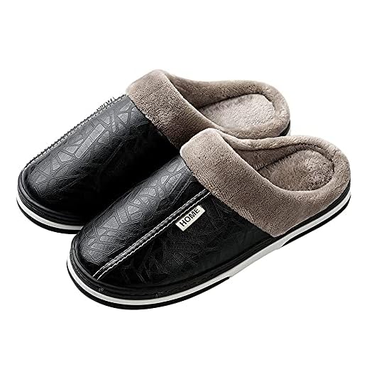 Zapatillas de Estar por casa para Mujer Impermeables de PU Pantuflas Térmicos de Invierno Suave Algodón Casa Zapatos Cómodo Y Antideslizante