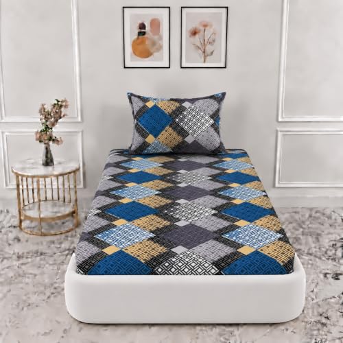 Image of VOMZER 320 Threadcount Elastic Fitted Bedsheets Single Bed with 1 Pillow Cover | Single Bed with All Around Elastic, Size 36 X 72 X 8 Inches