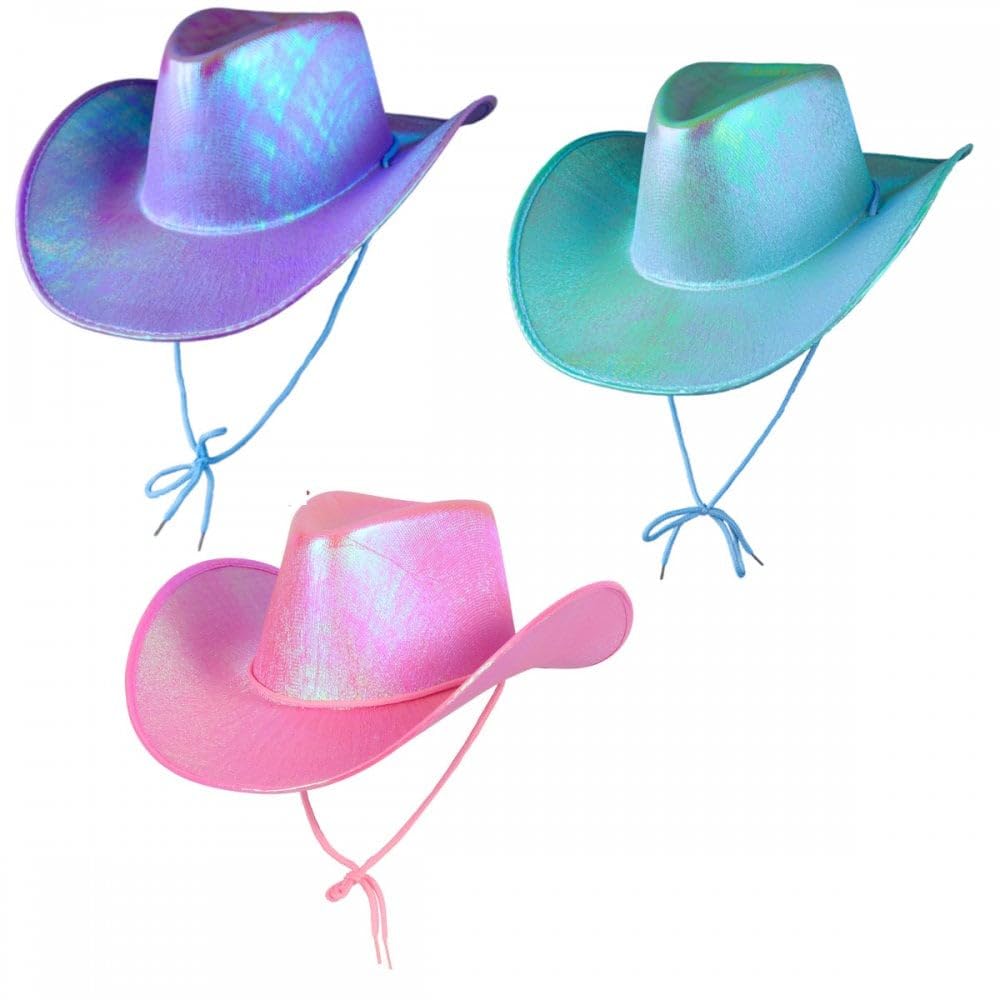 Titch & Timbo Texan Cowgirl Cowboy 3 Pack (Multiple Options) : Adult Womens Fancy Dress Party Accessory Country Western Rancher Rodeo Wild West Music Festival (Iridescent, Pink/Aqua/Lavender)