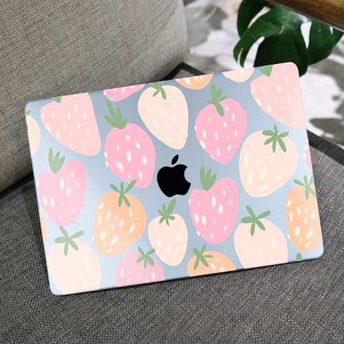 Image of MEEgoodo for M5 /M4 /M3 /M2 MacBook Air 15 inch Case 2026 2025 2024 2023, Case Fit Model (A3448 /A3241 /A3114 /A2941) for MacBook Air 15.3 inch, Cute Drawn Strawberries