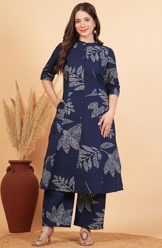 Image of rytras Women Pure Cotton Printed A-Line Kurta Set with Palazzo pants|Ethnic wear|Kurta Set for Women