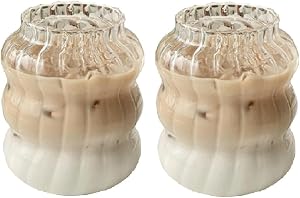 2Pack Ribbed Glass Cups, 18oz Ripple Drinking Set - Gourd Shape Iced Coffee Cups, Wave Shape Beverage Glasses, Cocktail, Beer, Dessert Cup (Chubby Cup)