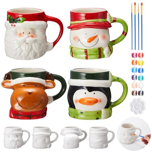 LOYIM Set mit 4 weihnachtlichen Bechern zum Bemalen Ihrer eigenen...